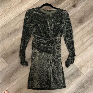 Zara Green Ruched Wrap Long Sleeve Dress